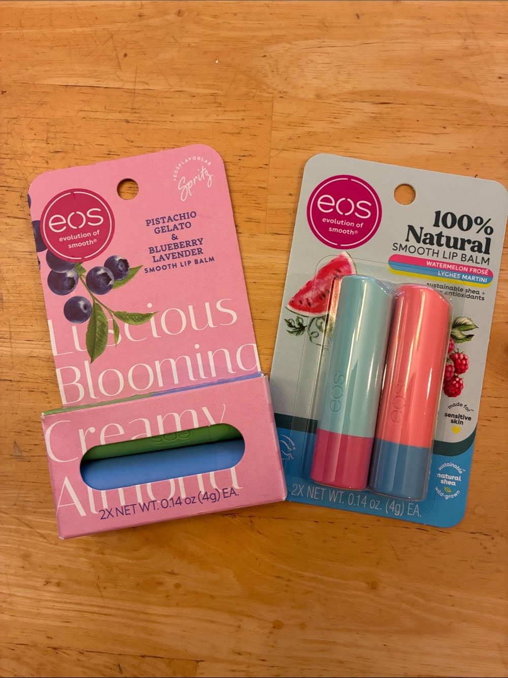 eos set of 4 lip balms. 2 packs. NWT